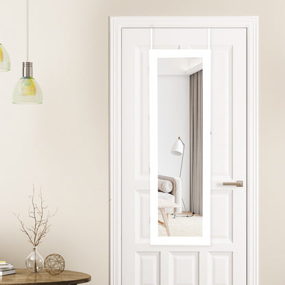 Lockable Wall Door Mounted Mirror Jewelry Cabinet with LED Lights-White