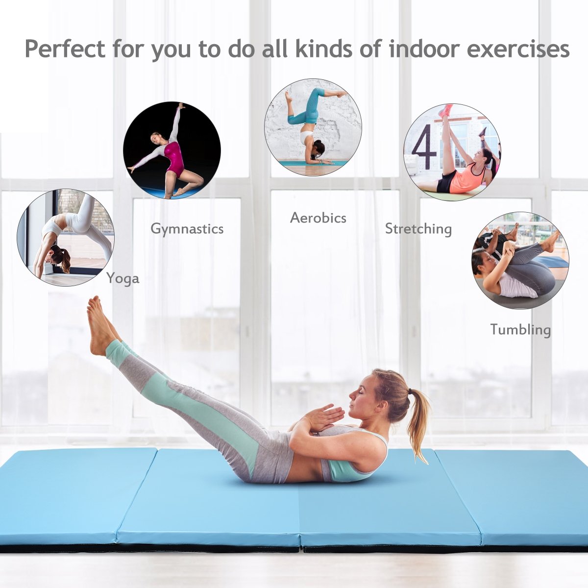 4 Feet x 10 Feet Thick Folding Panel Gymnastics Mat-Black