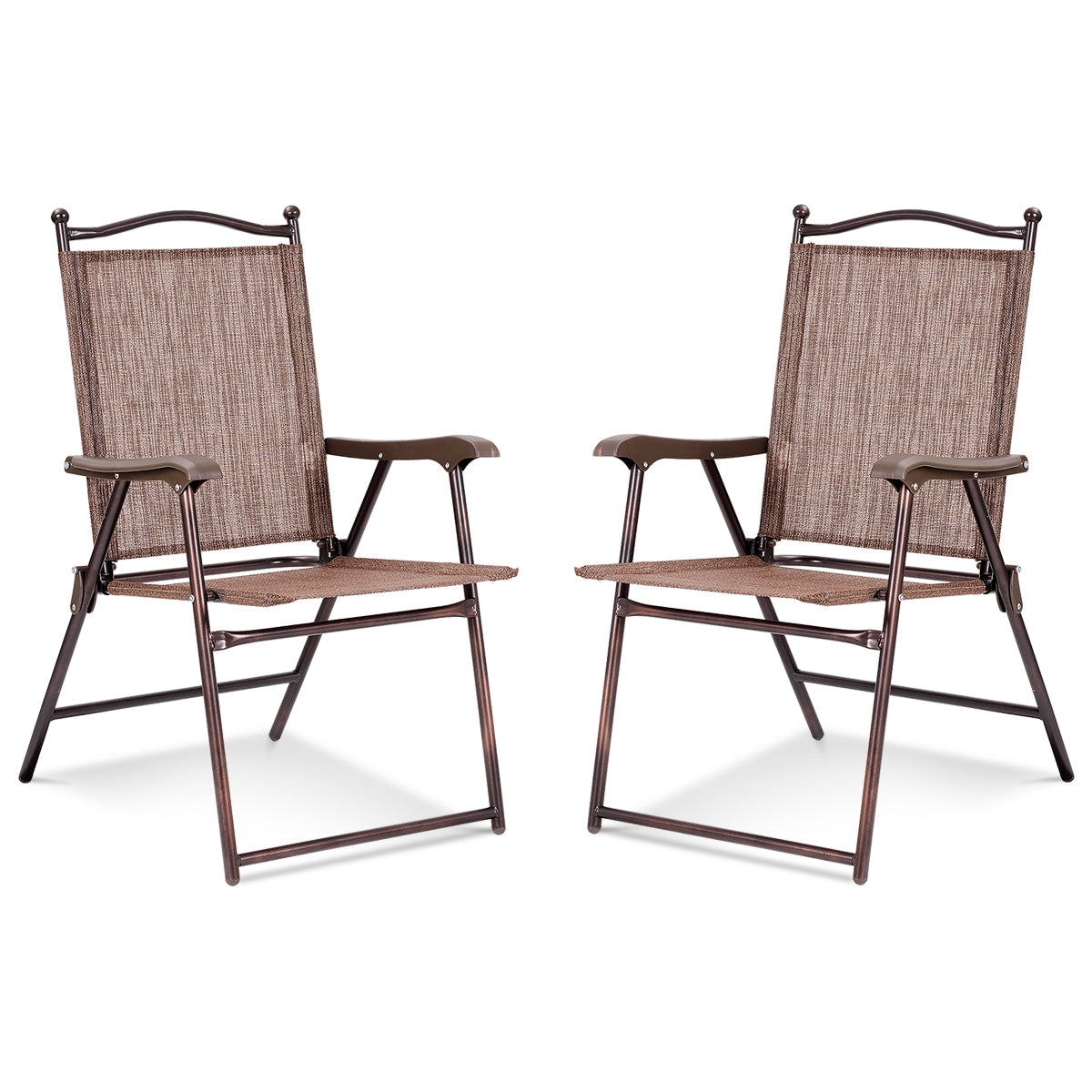 Set of 2 Patio Folding Sling Back Camping Deck Chairs-Coffee