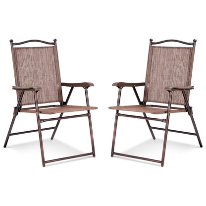 Set of 2 Patio Folding Sling Back Camping Deck Chairs-Coffee