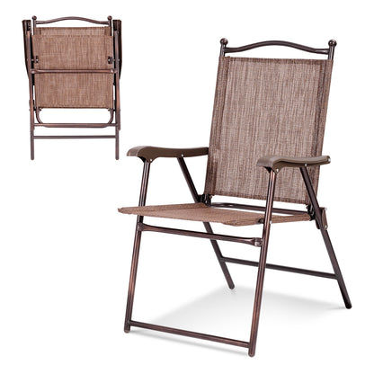 Set of 2 Patio Folding Sling Back Camping Deck Chairs-Coffee