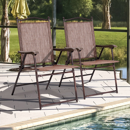 Set of 2 Patio Folding Sling Back Camping Deck Chairs-Coffee
