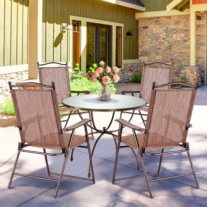 Set of 2 Patio Folding Sling Back Camping Deck Chairs-Coffee