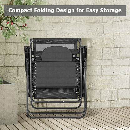 Folding Recliner Lounge Chair w/ Shade Canopy Cup Holder-Black