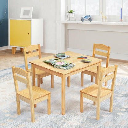 5 Pieces Kids Pine Wood Table Chair Set-Clear