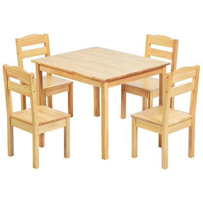 5 Pieces Kids Pine Wood Table Chair Set-Clear