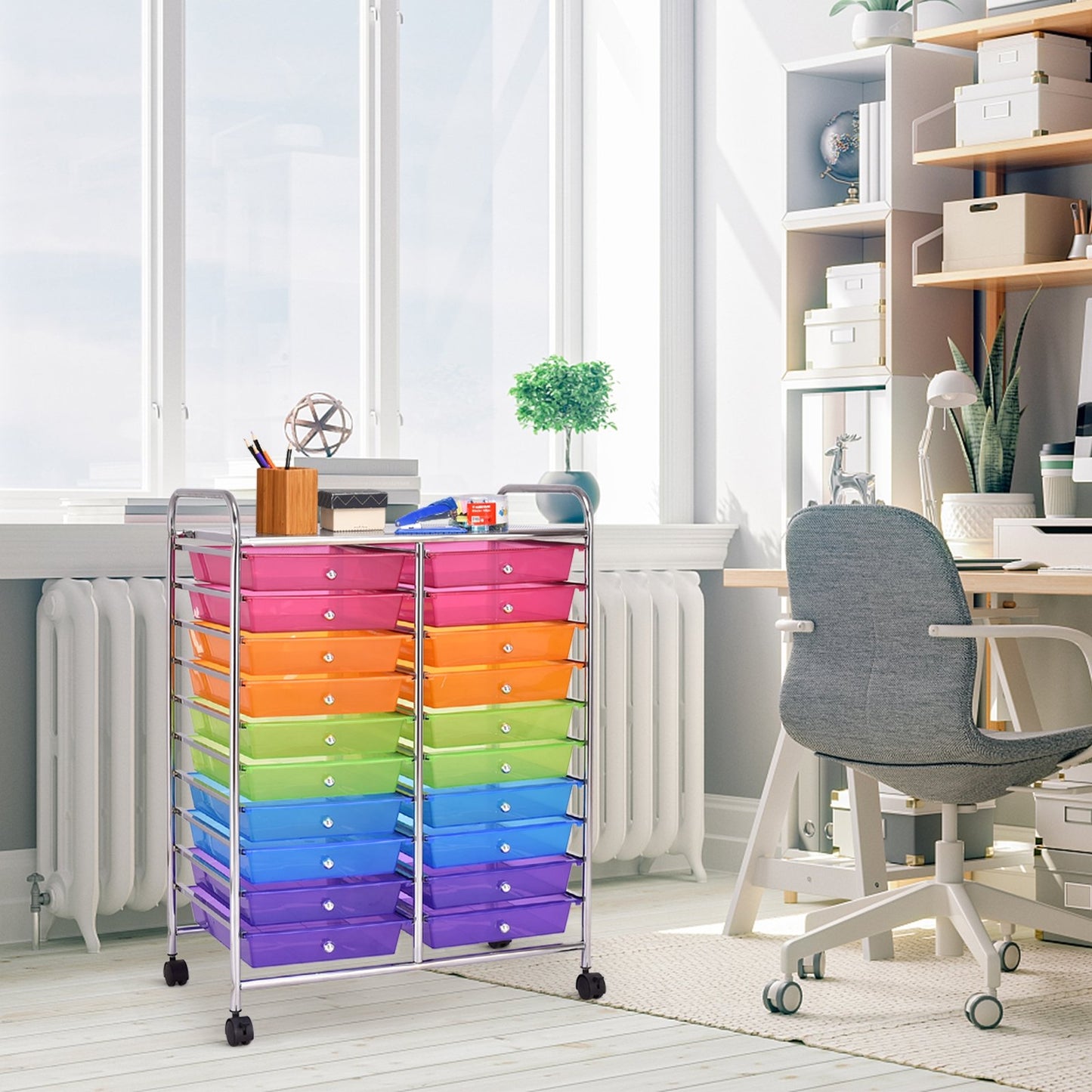 20 Drawers Rolling Storage Cart Studio Organizer-Beige
