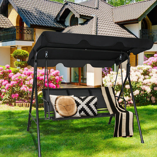 Outdoor Patio Swing Canopy 3 Person Canopy Swing Chair-Black