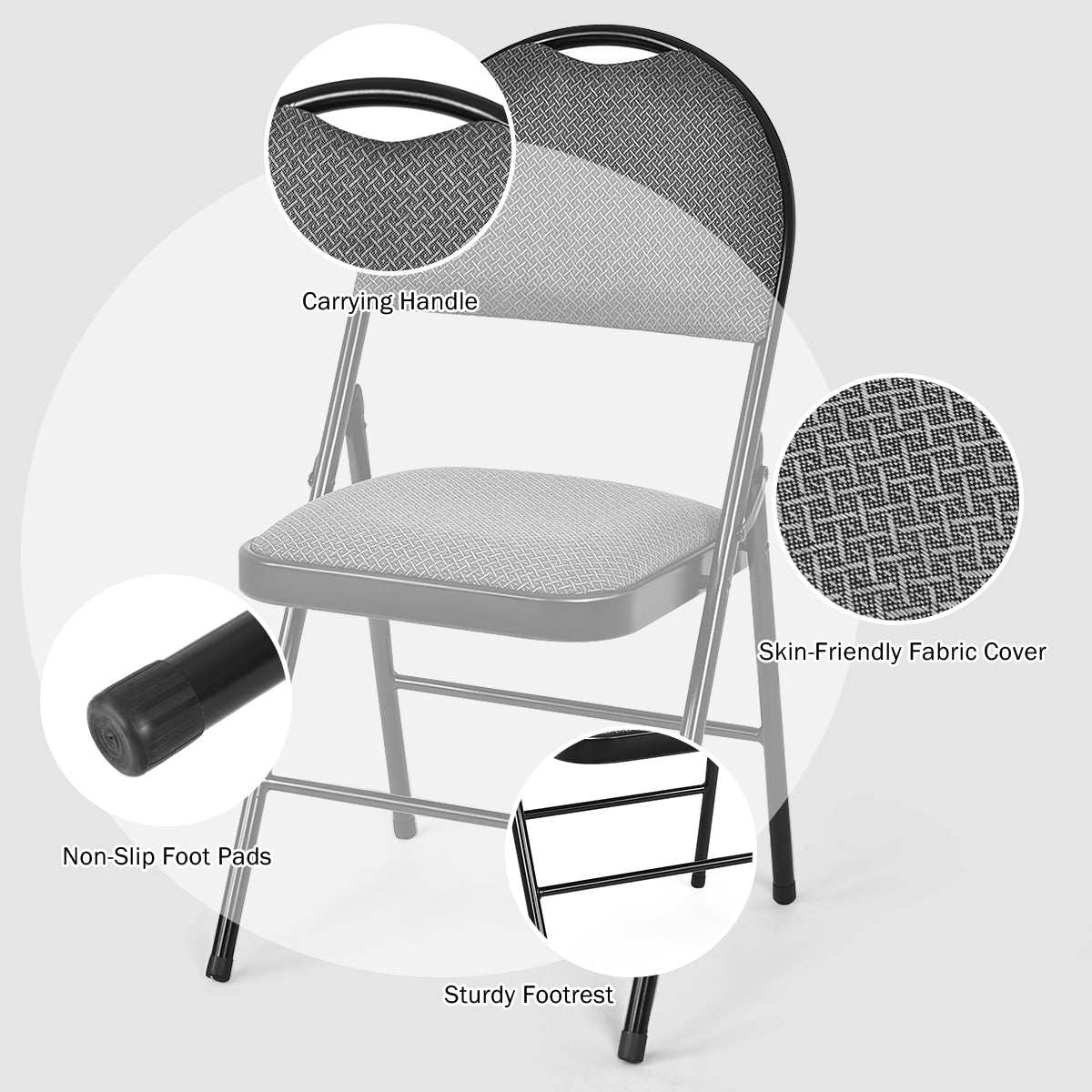 6 Pack Folding Chairs Portable Padded Office Kitchen Dining Chairs-Black