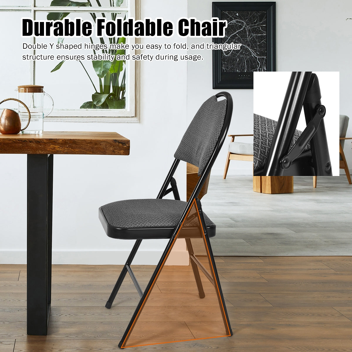 6 Pack Folding Chairs Portable Padded Office Kitchen Dining Chairs-Black