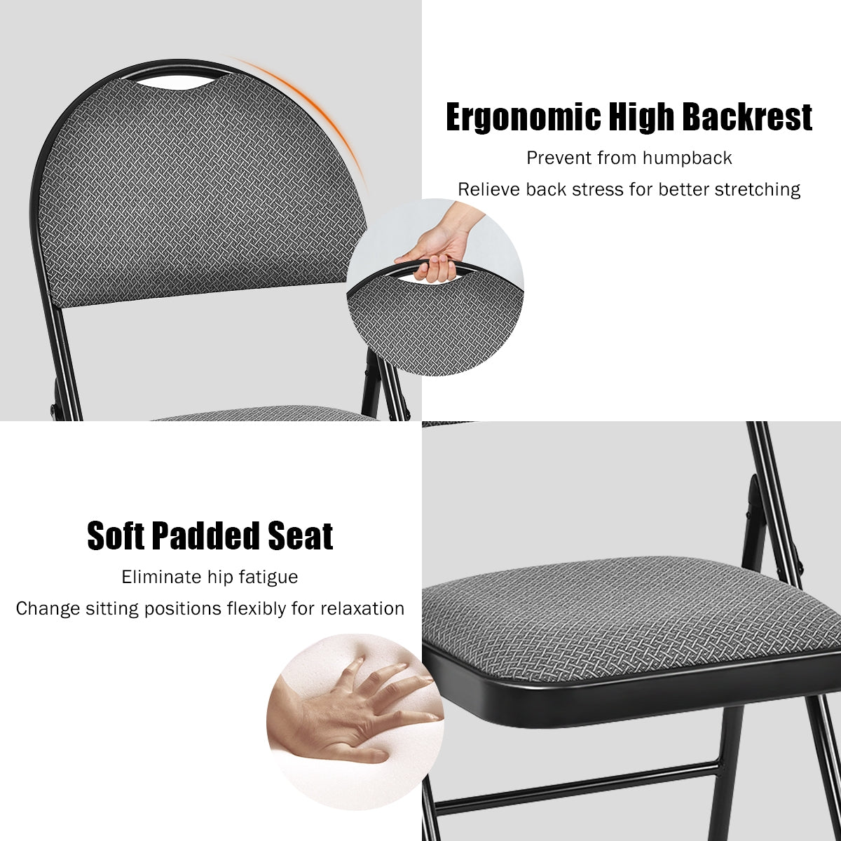 6 Pack Folding Chairs Portable Padded Office Kitchen Dining Chairs-Black