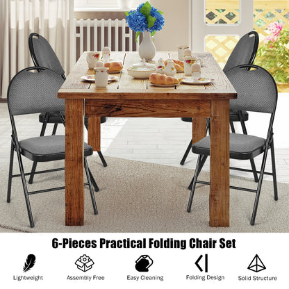 6 Pack Folding Chairs Portable Padded Office Kitchen Dining Chairs-Black