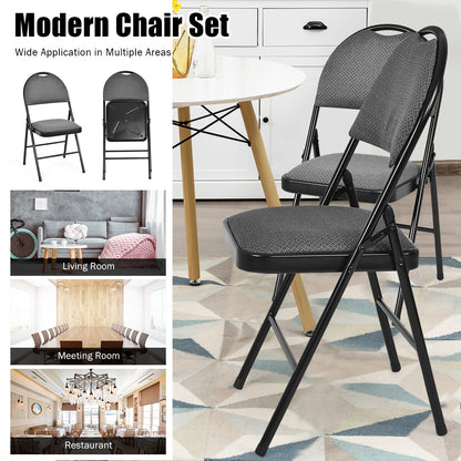 6 Pack Folding Chairs Portable Padded Office Kitchen Dining Chairs-Black