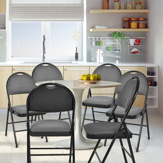 6 Pack Folding Chairs Portable Padded Office Kitchen Dining Chairs-Black