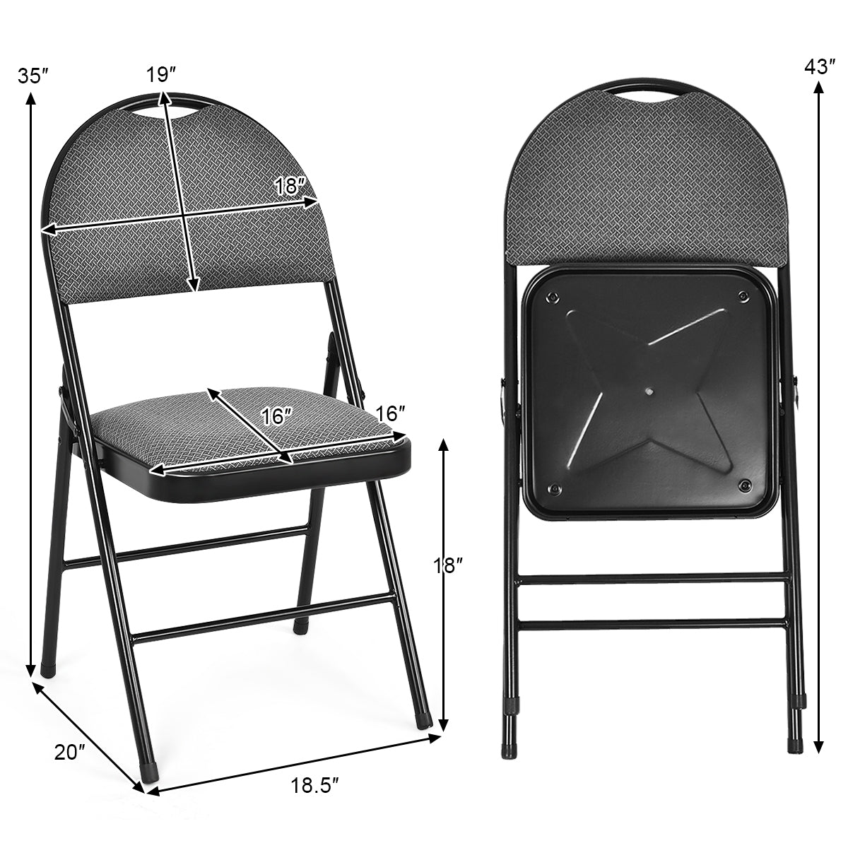 6 Pack Folding Chairs Portable Padded Office Kitchen Dining Chairs-Black
