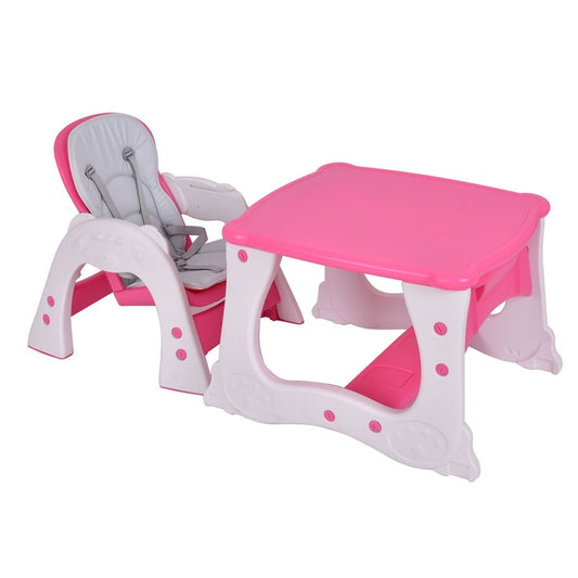 3 in 1 Convertible Play Table Seat Baby High Chair-Pink