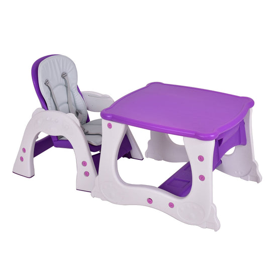 3 in 1 Convertible Play Table Seat Baby High Chair-Purple