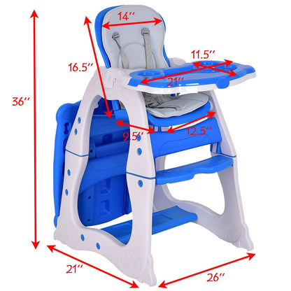 3 in 1 Convertible Play Table Seat Baby High Chair-Blue