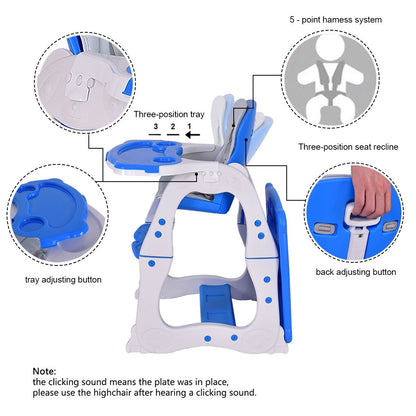 3 in 1 Convertible Play Table Seat Baby High Chair-Blue