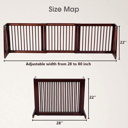 Folding Adjustable Free Standing 3 Panel Wood Fence