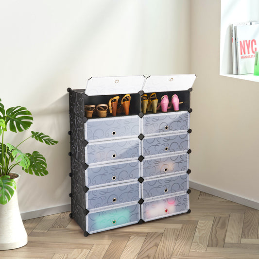 12-Cube DIY Portable Plastic Shoe Rack with Transparent Doors - Direct by Wilsons Home Store