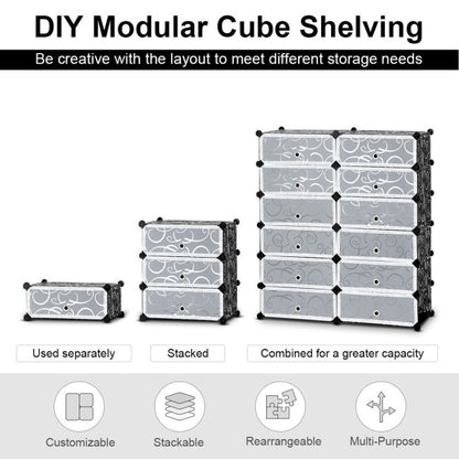 12-Cube DIY Portable Plastic Shoe Rack with Transparent Doors - Direct by Wilsons Home Store