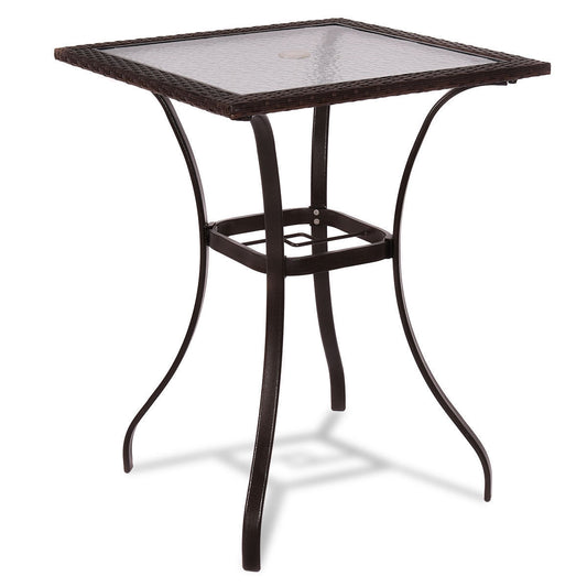 28.5 Inch Outdoor Patio Square Glass Top Table with Rattan Edging - Direct by Wilsons Home Store