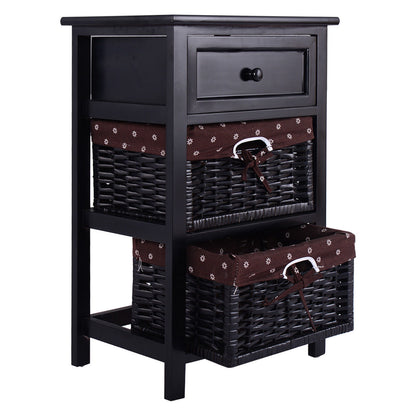 3 Tiers Wooden Storage Nightstand with 2 Baskets and 1 Drawer-black - Direct by Wilsons Home Store
