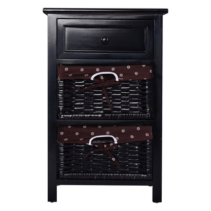 3 Tiers Wooden Storage Nightstand with 2 Baskets and 1 Drawer-black - Direct by Wilsons Home Store