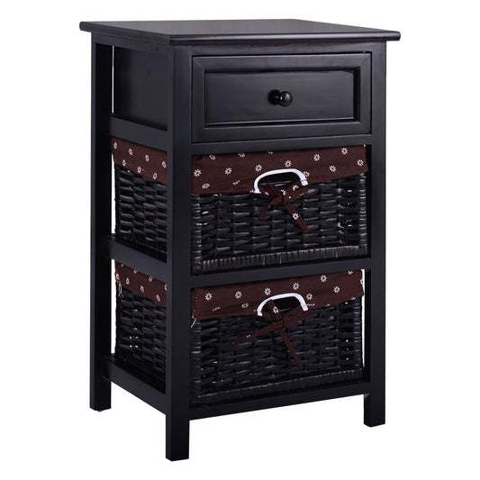 3 Tiers Wooden Storage Nightstand with 2 Baskets and 1 Drawer-black - Direct by Wilsons Home Store