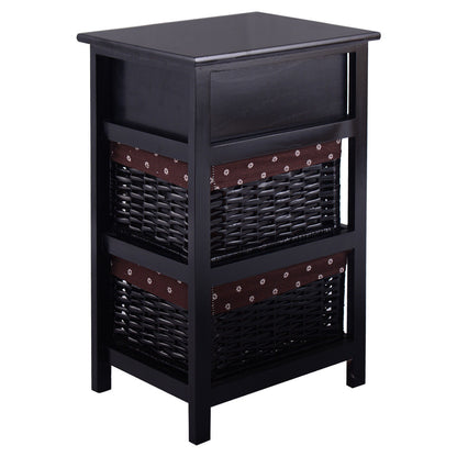 3 Tiers Wooden Storage Nightstand with 2 Baskets and 1 Drawer-black - Direct by Wilsons Home Store