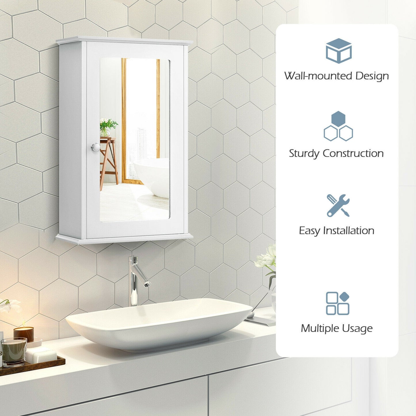 Bathroom Wall Cabinet with Single Mirror Door-White - Direct by Wilsons Home Store