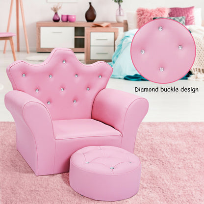 Children Upholstered Princess Sofa with Ottoman and Diamond Decoration for Boys and Girls-Pink - Direct by Wilsons Home Store