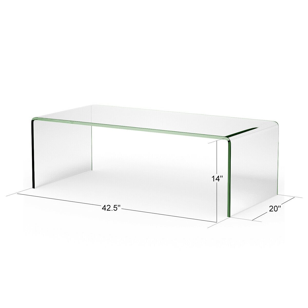 42 x 19.7 Inch Clear Tempered Glass Coffee Table with Rounded Edges - Direct by Wilsons Home Store