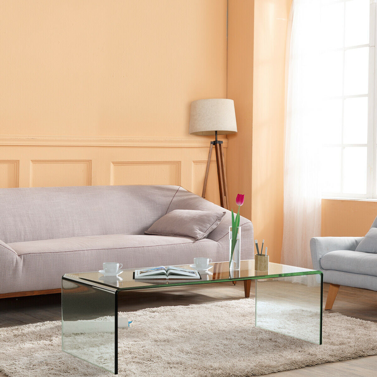42 x 19.7 Inch Clear Tempered Glass Coffee Table with Rounded Edges - Direct by Wilsons Home Store