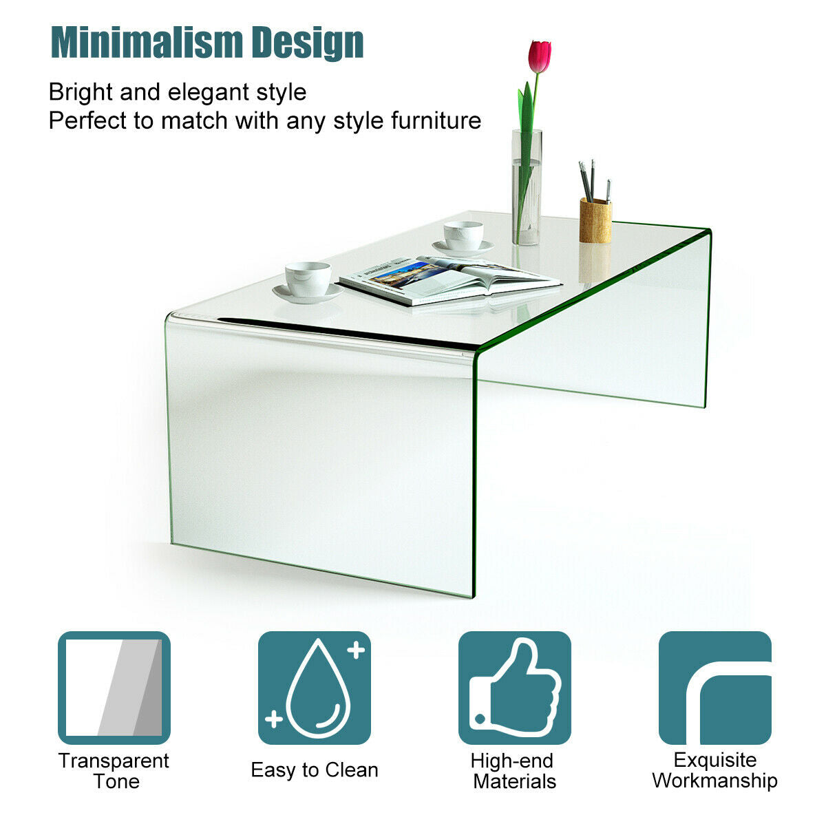 42 x 19.7 Inch Clear Tempered Glass Coffee Table with Rounded Edges - Direct by Wilsons Home Store