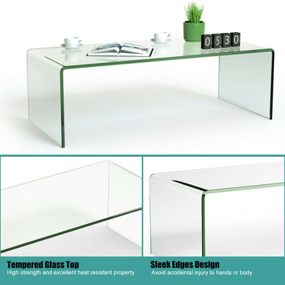 42 x 19.7 Inch Clear Tempered Glass Coffee Table with Rounded Edges - Direct by Wilsons Home Store