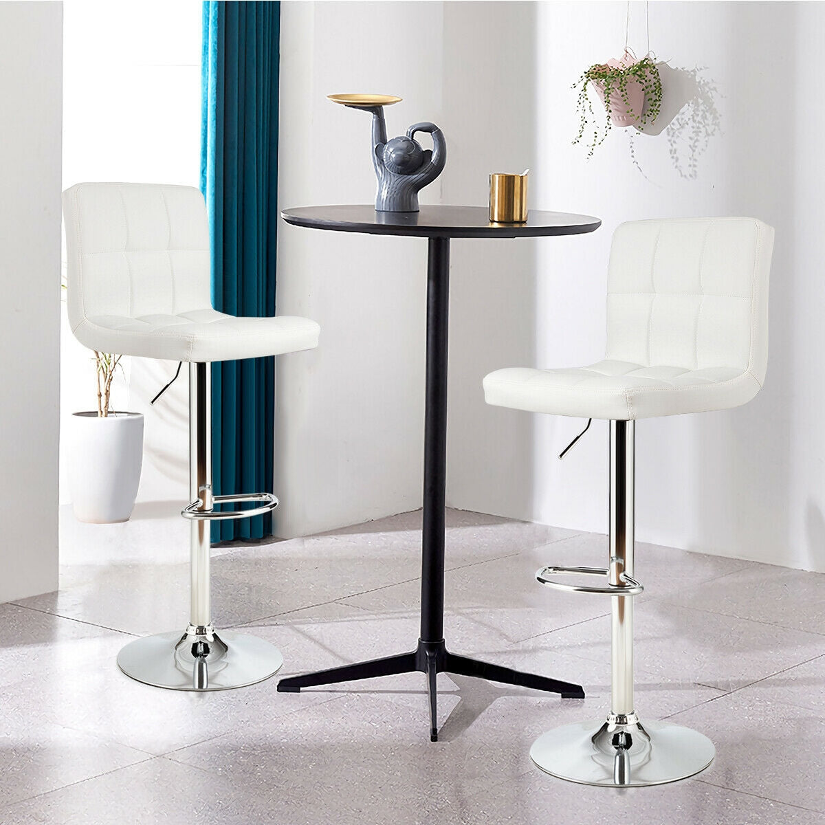 Adjustable Swivel Bar Stool with PU Leather-White - Direct by Wilsons Home Store