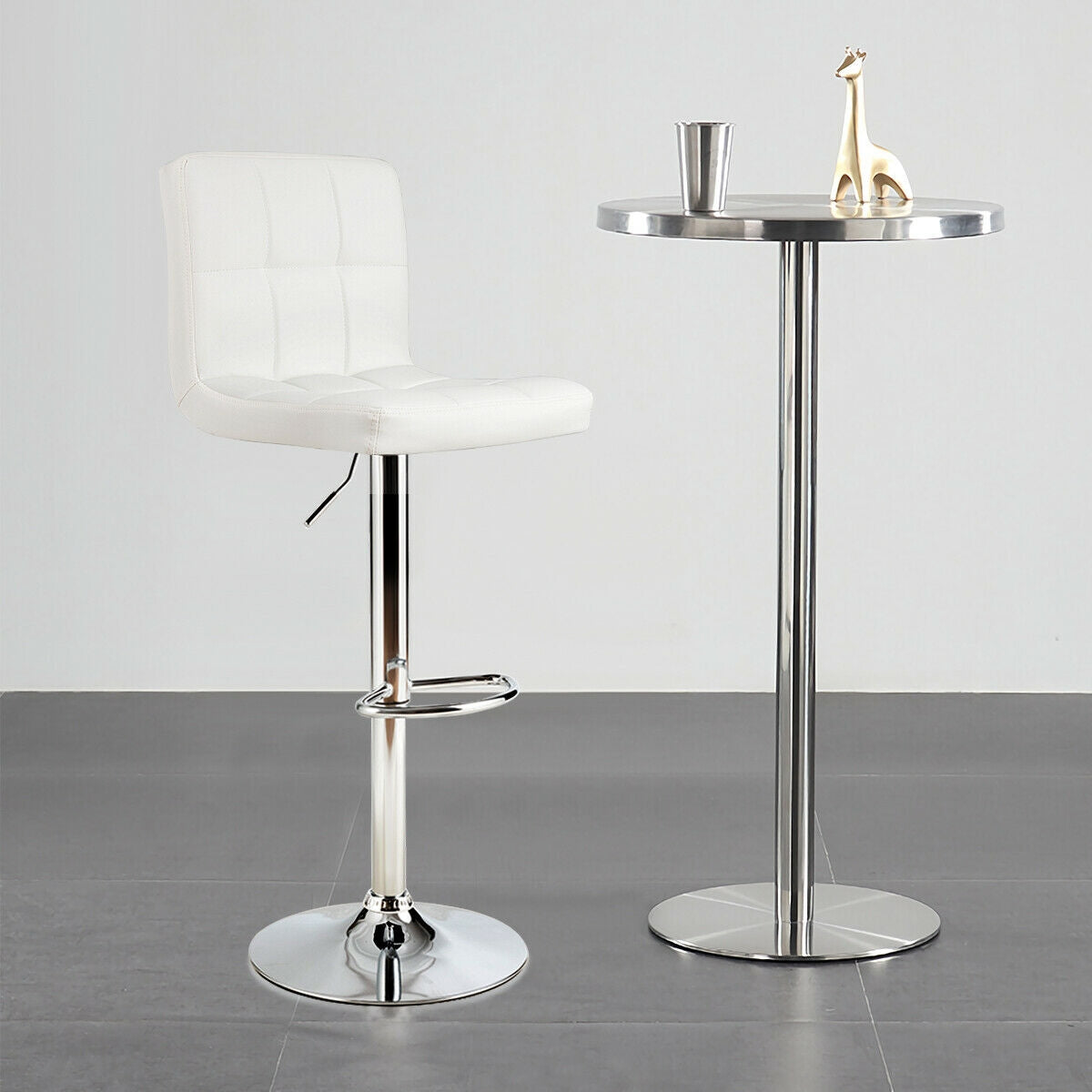 Adjustable Swivel Bar Stool with PU Leather-White - Direct by Wilsons Home Store