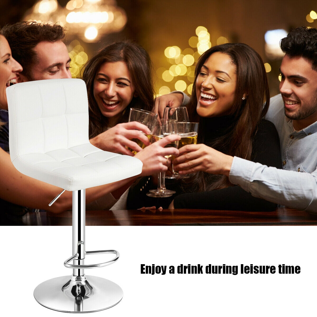 Adjustable Swivel Bar Stool with PU Leather-White - Direct by Wilsons Home Store