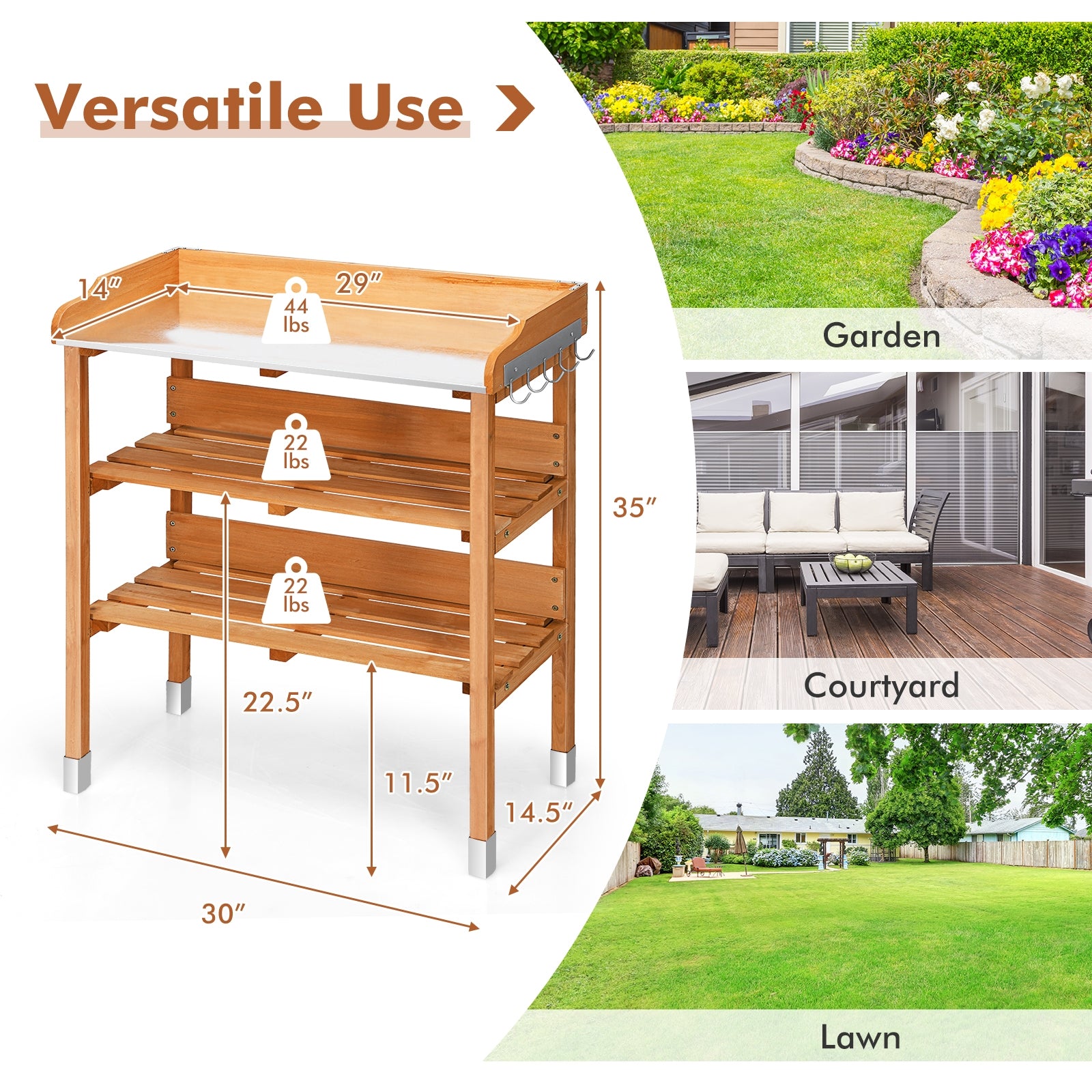 Garden Wooden Potting Bench Work Station with Hook - Direct by Wilsons Home Store