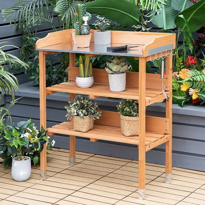 Garden Wooden Potting Bench Work Station with Hook - Direct by Wilsons Home Store