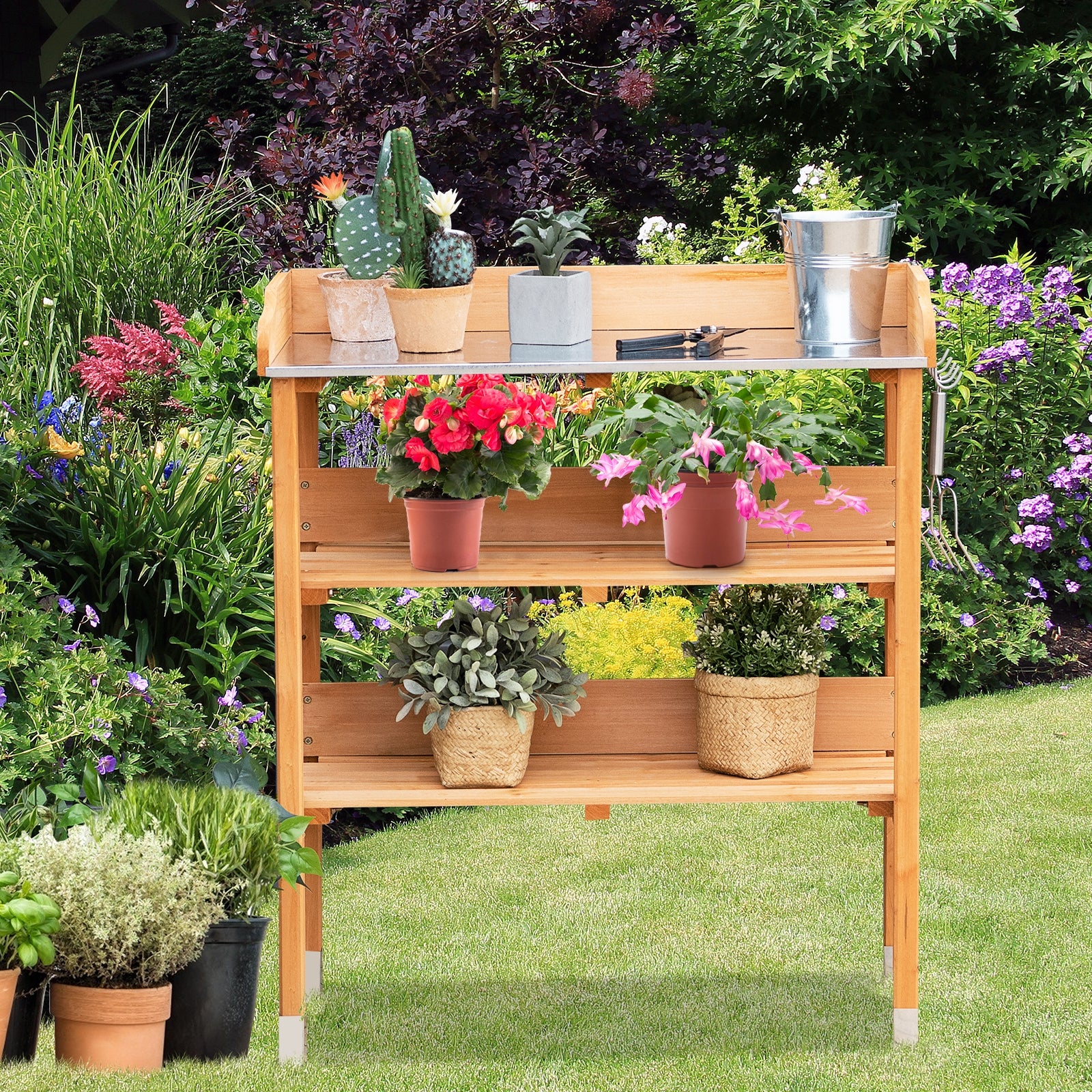 Garden Wooden Potting Bench Work Station with Hook - Direct by Wilsons Home Store