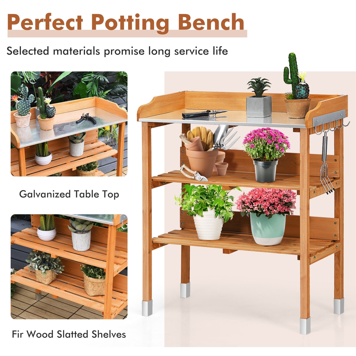 Garden Wooden Potting Bench Work Station with Hook - Direct by Wilsons Home Store
