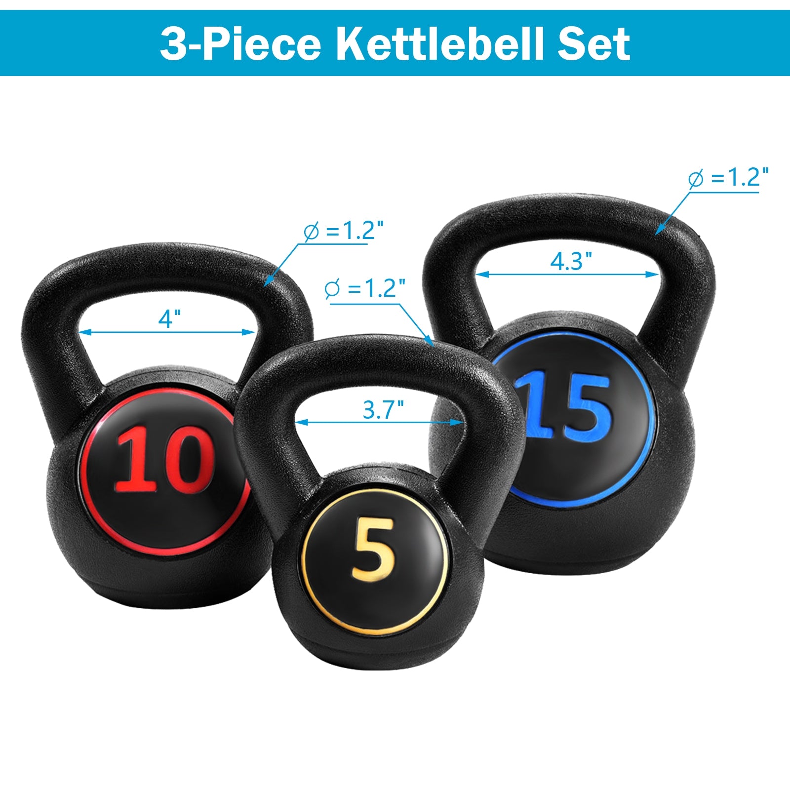 3 Pieces 5 10 15lbs Kettlebell Weight Set - Direct by Wilsons Home Store