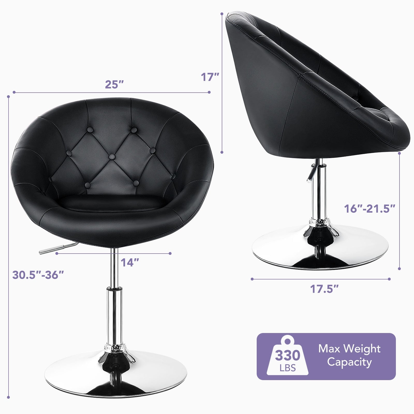 1 Piece Adjustable Modern Swivel Round Tufted-Black - Direct by Wilsons Home Store