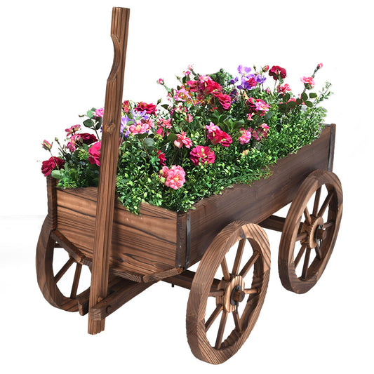Wood Wagon Planter Pot Stand with Wheels - Direct by Wilsons Home Store