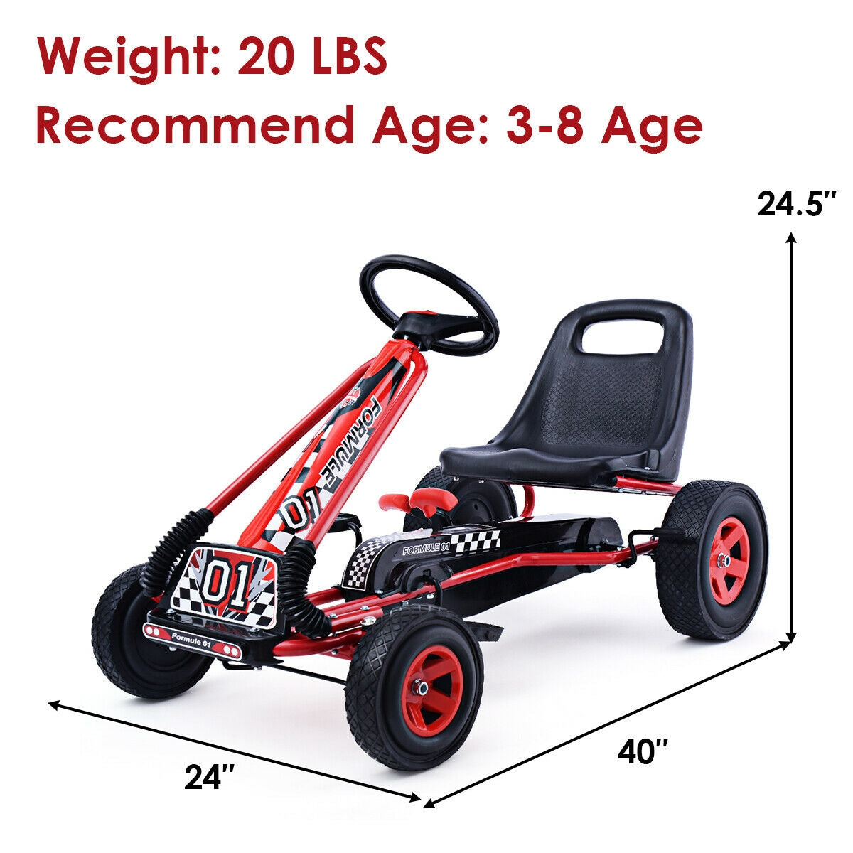 4 Wheels Kids Ride On Pedal Powered Bike Go Kart Racer Car Outdoor Play Toy-Red - Direct by Wilsons Home Store