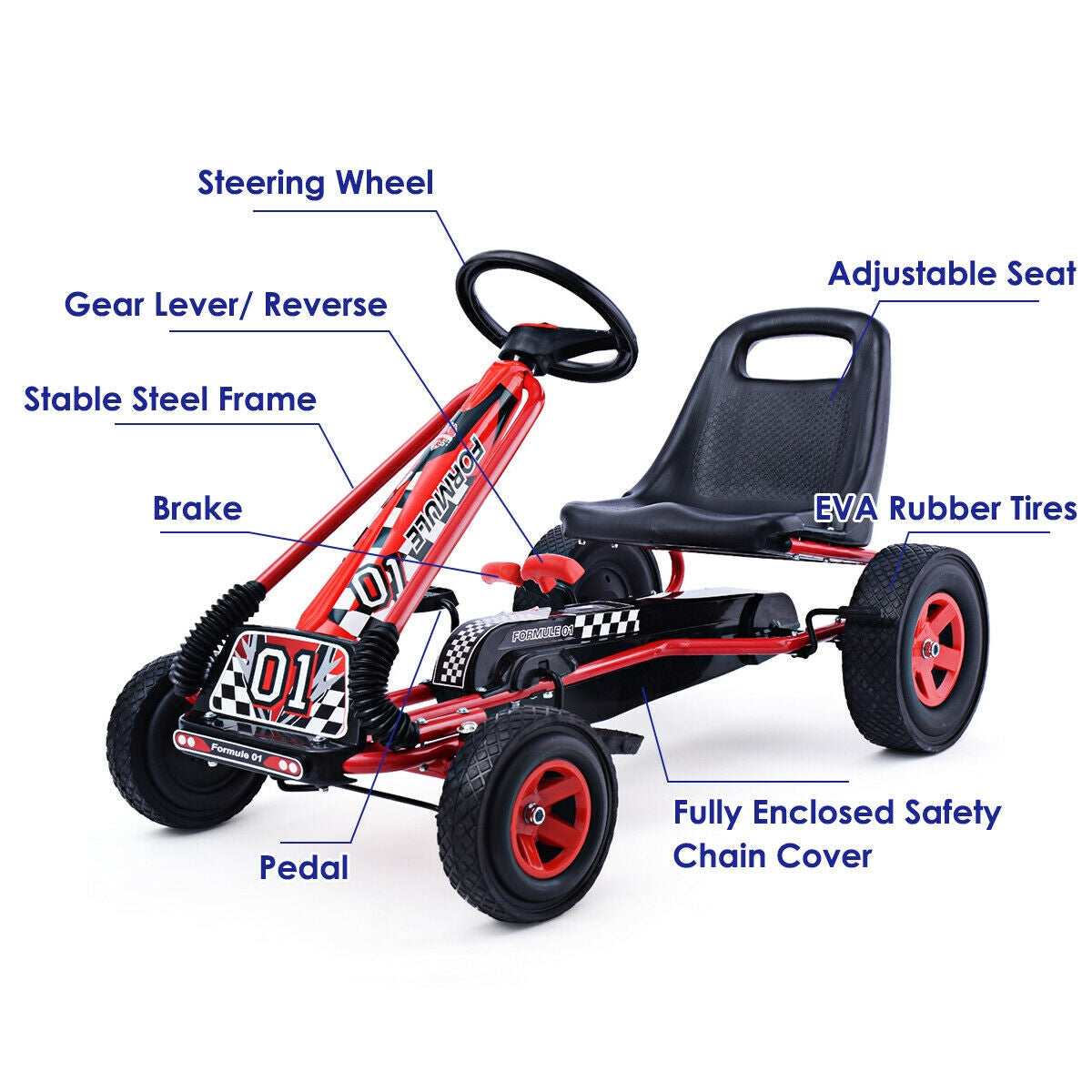 4 Wheels Kids Ride On Pedal Powered Bike Go Kart Racer Car Outdoor Play Toy-Red - Direct by Wilsons Home Store