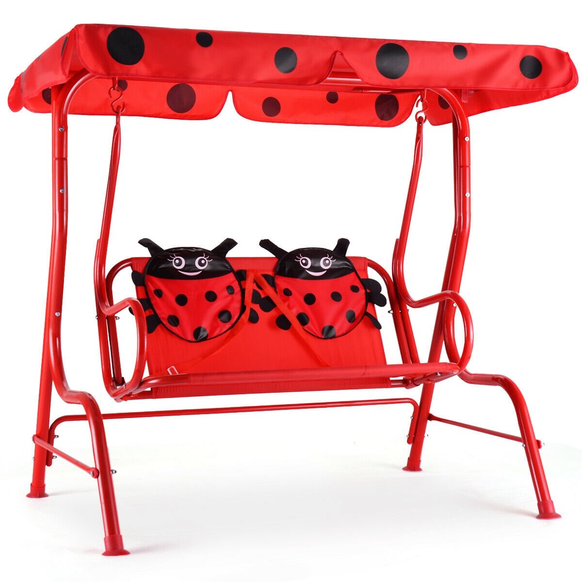 2-Seater Kids Patio Swing with Metal Stand and Adjustable Canopy-Bule